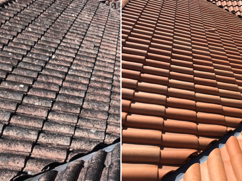 Nettoyage toiture tuiles canal avant/après